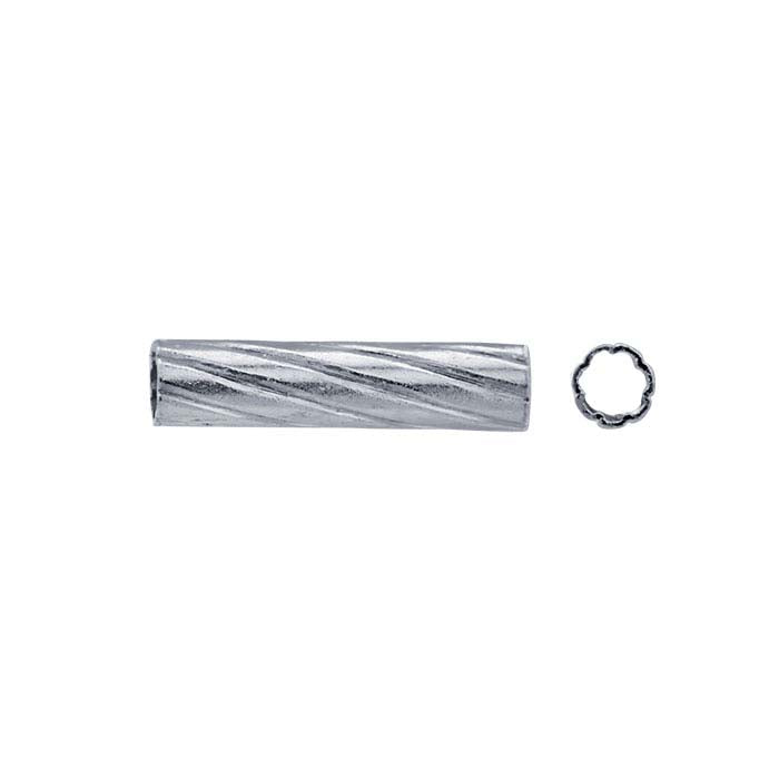 Sterling Silver 7 x 1.5mm Corrugated Twist Tube Bead