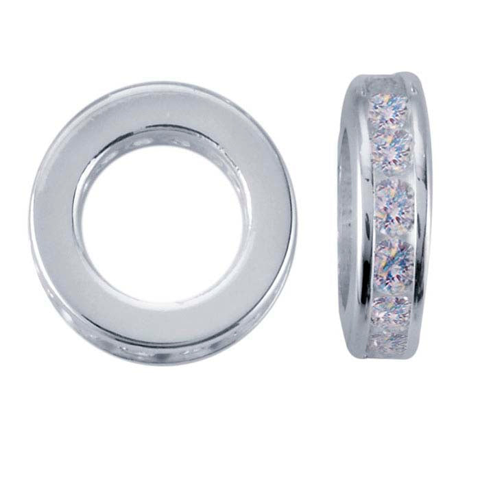 Sterling Silver 8 x 3mm Roundel CZ-Set Bead
