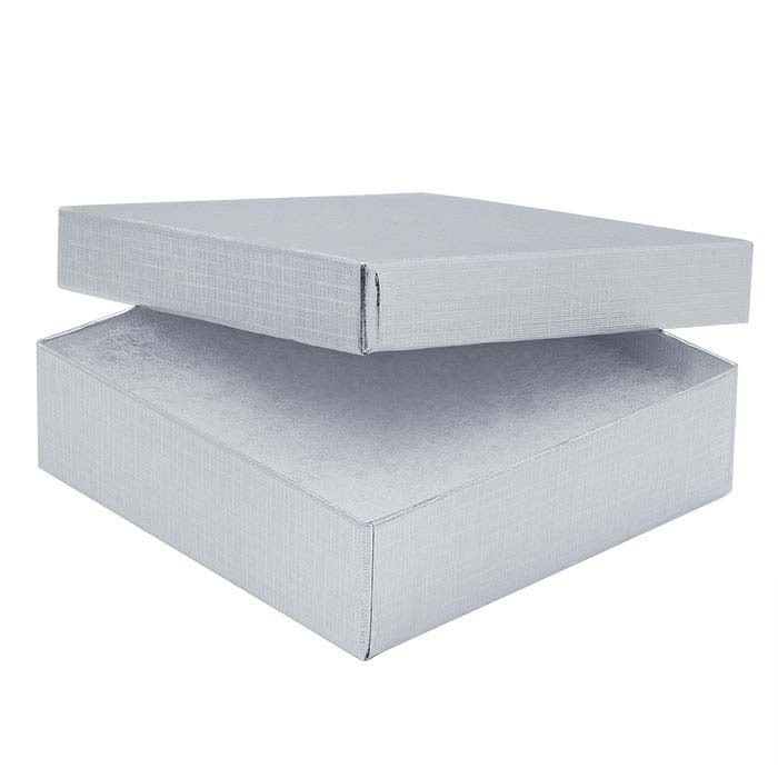 Presentask i återvunnet papper med silverfolie och linnestruktur 88,9 mm x 88,9 mm x 25,4 mm