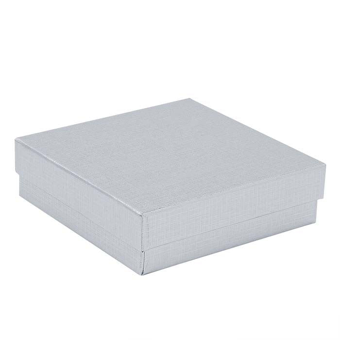 Presentask i återvunnet papper med silverfolie och linnestruktur 88,9 mm x 88,9 mm x 25,4 mm