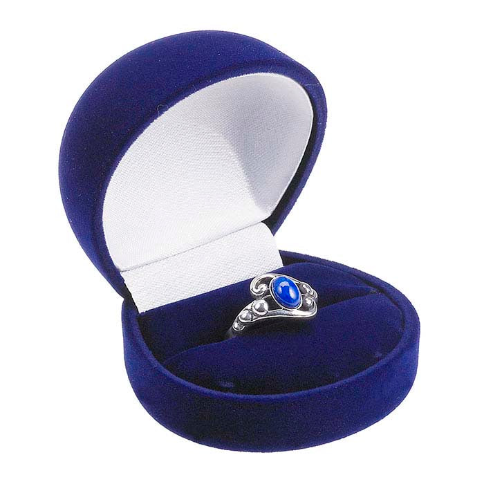 Caja de regalo redonda para anillos de terciopelo azul aterciopelado