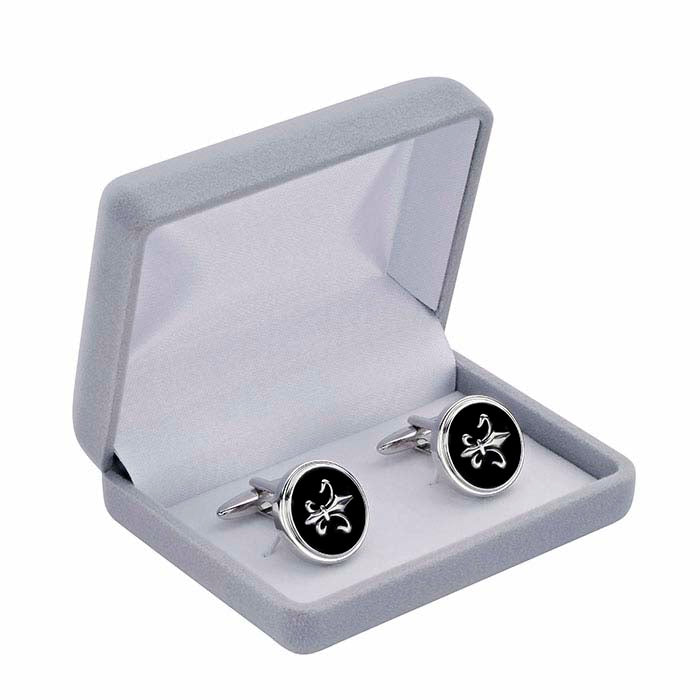 Gray Flocked Velour Cuff Link Gift Box