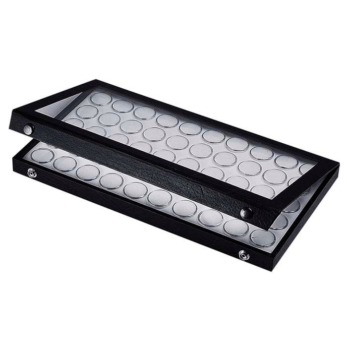 Black Paper-Covered Full-Size Snap-Close Gem Tray with White Liner