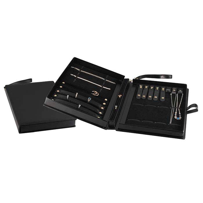 Black Faux Leather Combination Jewelry Book-Style Portfolio