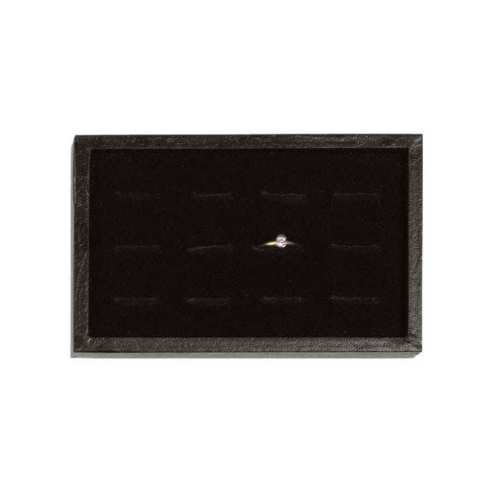Black Textured-Paper Tray with Velour-Flocked 12-Ring Insert