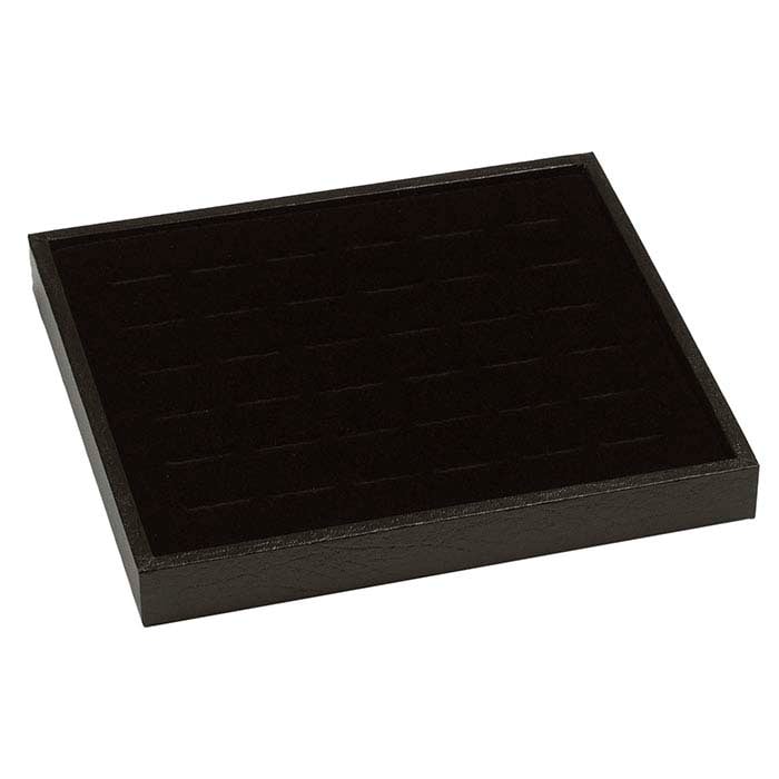 Black Textured-Paper Tray with Velour-Flocked 36-Ring Insert