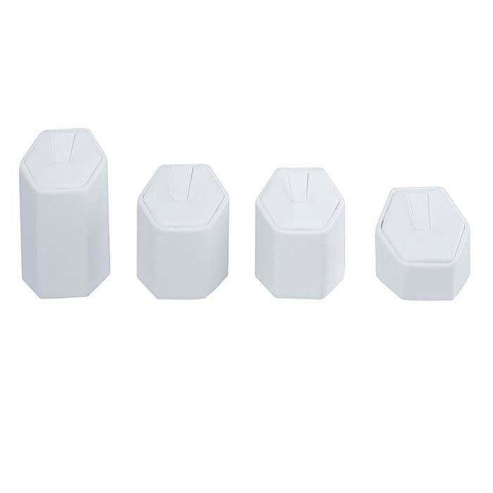 White Faux Leather Hexagon Pedestal Ring Display Set