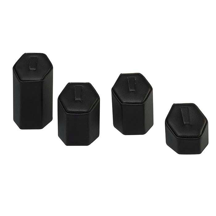 Black Faux Leather Hexagon Pedestal Ring Display Set