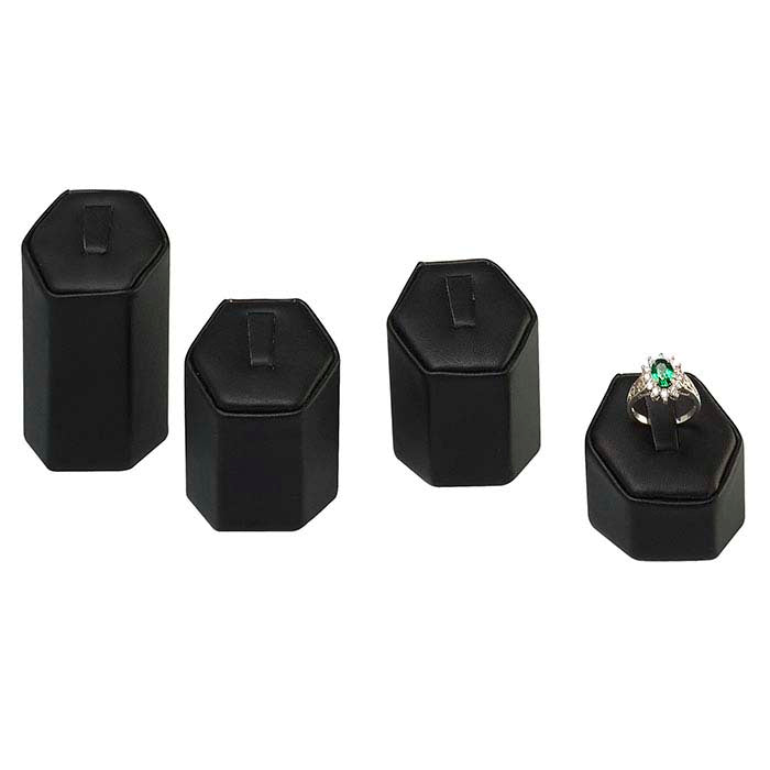 Black Faux Leather Hexagon Pedestal Ring Display Set