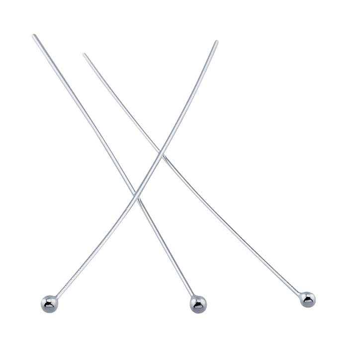 Sterling Silver 25.4mm 0.9mm Ball Head Pin, 0.32mm, 1/2-Hard