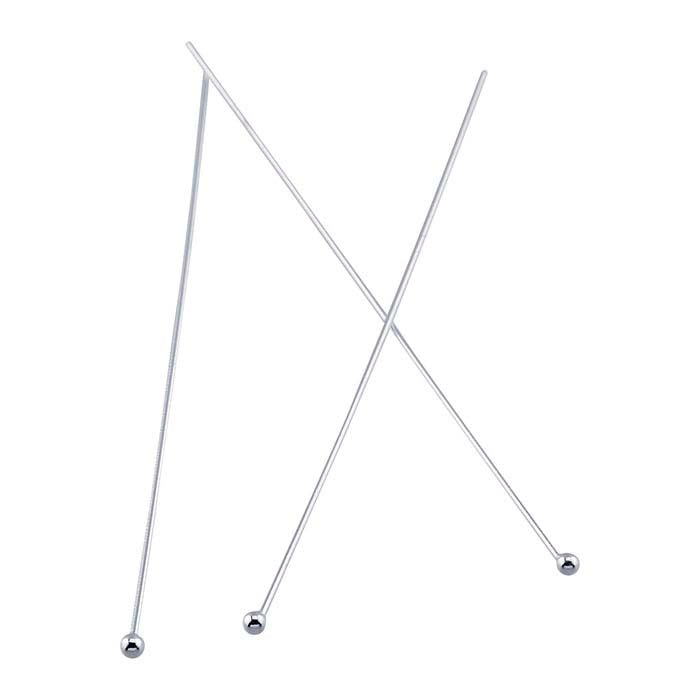Sterling Silver 38.1mm 0.9mm Ball Head Pin, 0.32mm, 1/2-Hard