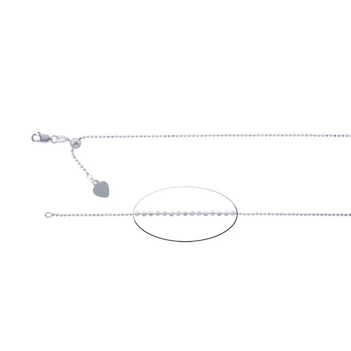 Sterling sølv 1,5 mm diamantkuttet perlekjede, justerbart