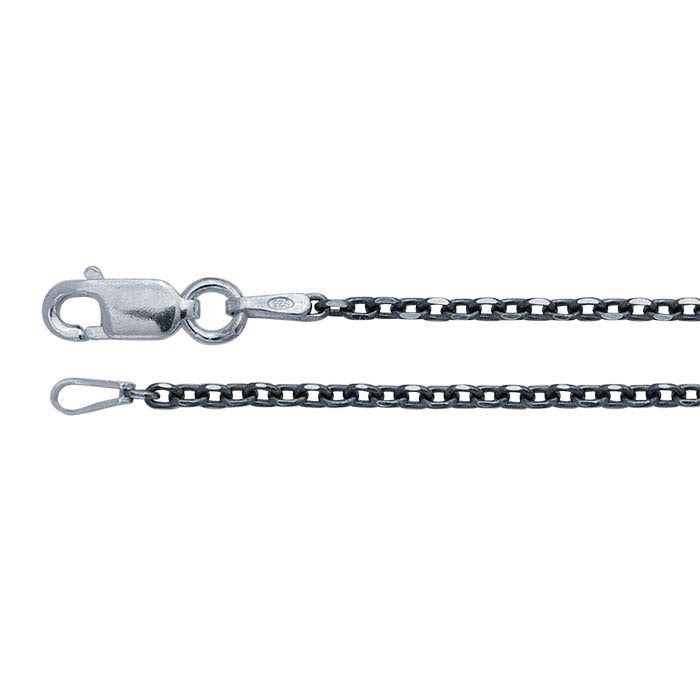 Sterling Silver Black Ruthenium-Plated 1.75mm Diamond-Cut Oval Cable Chain
