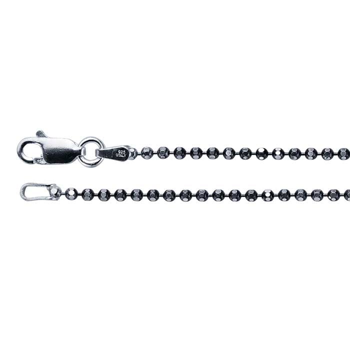 Sterling Silver Diamond-Cut Bead Chain with Black Ruthenium-Plated Accents