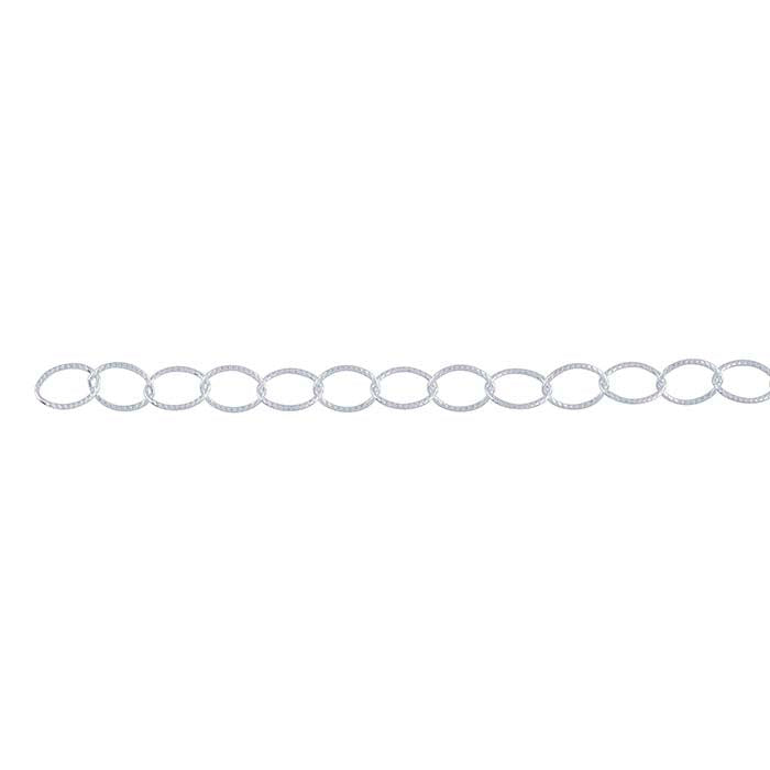 Sterling Silver 6.4mm Patterned Flat Oval Cable Chain, By the Foot