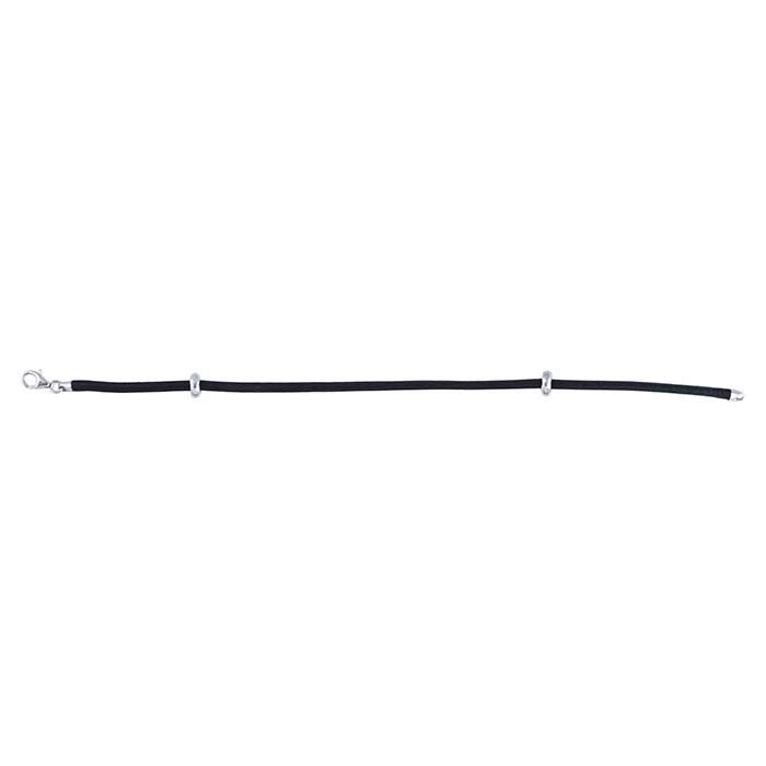Black Leather Cord Bracelet with Sterling Silver Clasp and Stopper Beads