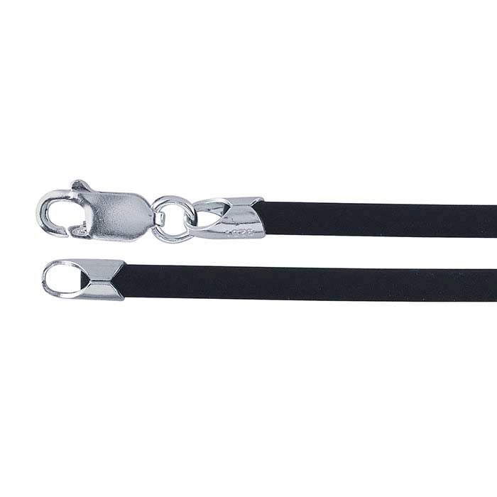 Black Rubber 3mm Cord Necklace with Sterling Silver Clasp