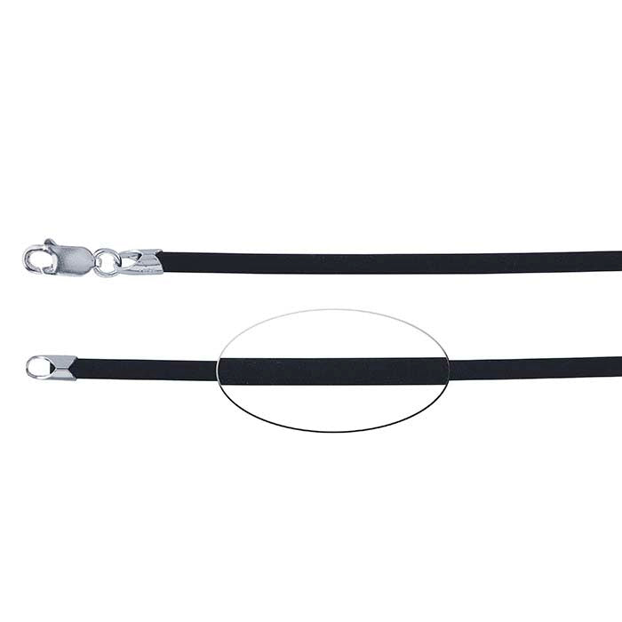 Black Rubber 3mm Cord Necklace with Sterling Silver Clasp