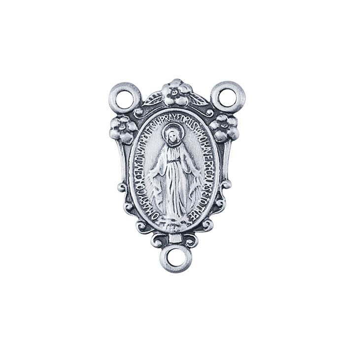 Sterling Silver Miraculous Medal Rosary Center Pendant