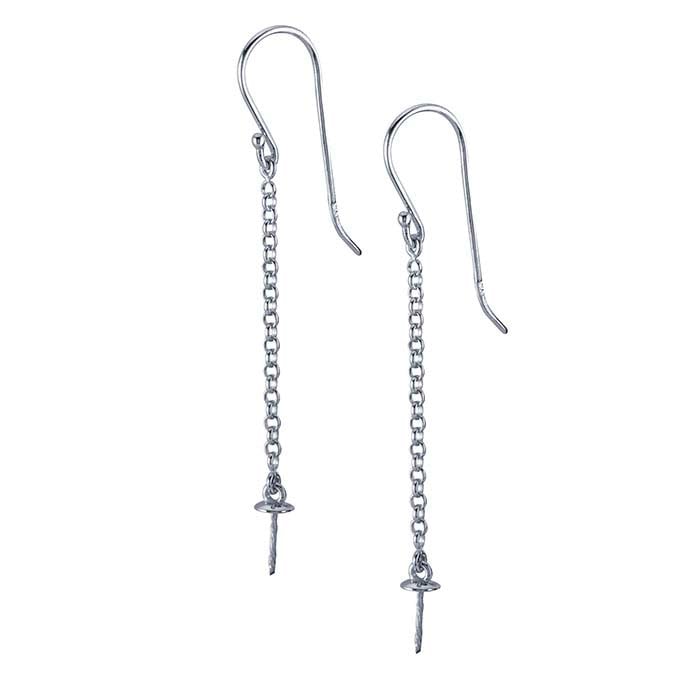 Sterling Silver Rhodium-Plated 3.9mm Pearl Ear Wire Mounting with Chain