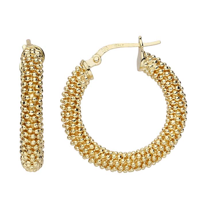 Sterling Silver Gold-Plated Beaded Hoop Earrings