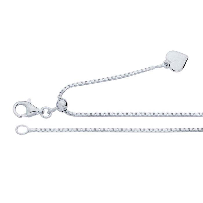 Sterling Silver 1mm Venetian Box Chain Necklace, Adjustable