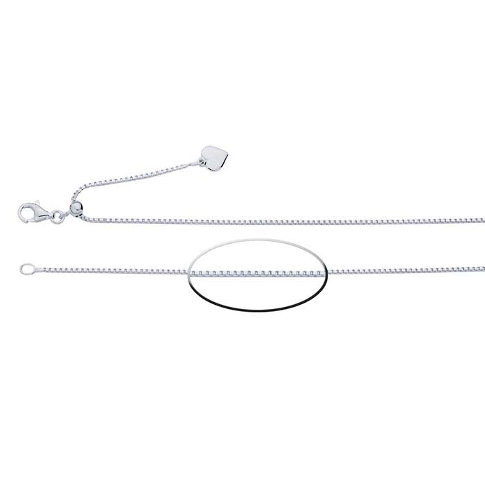 Sterling Silver 1mm Venetian Box Chain Necklace, Adjustable