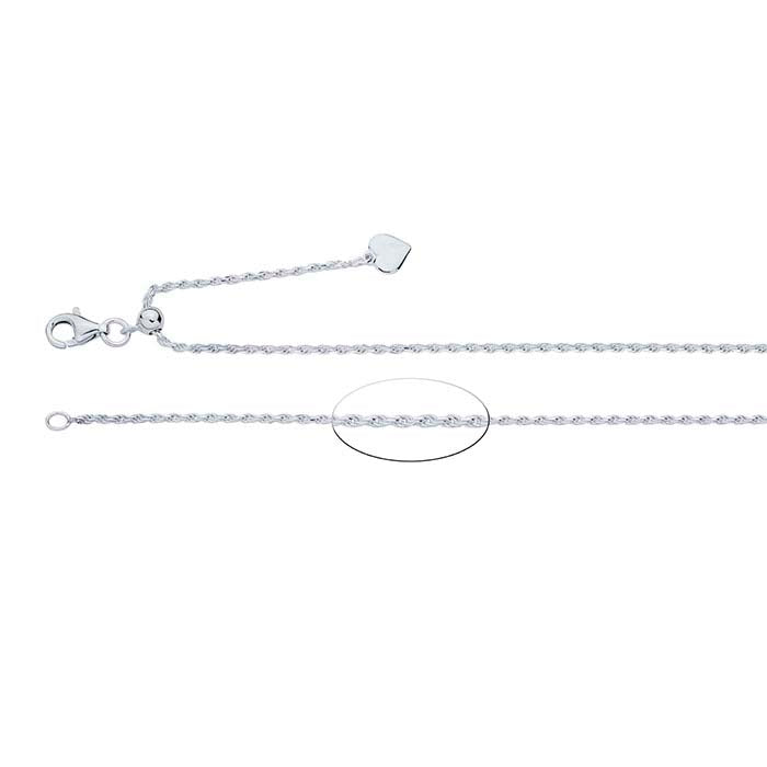 Halsband i sterlingsilver med 1,4 mm diamantkapad fransk repkedja, justerbar