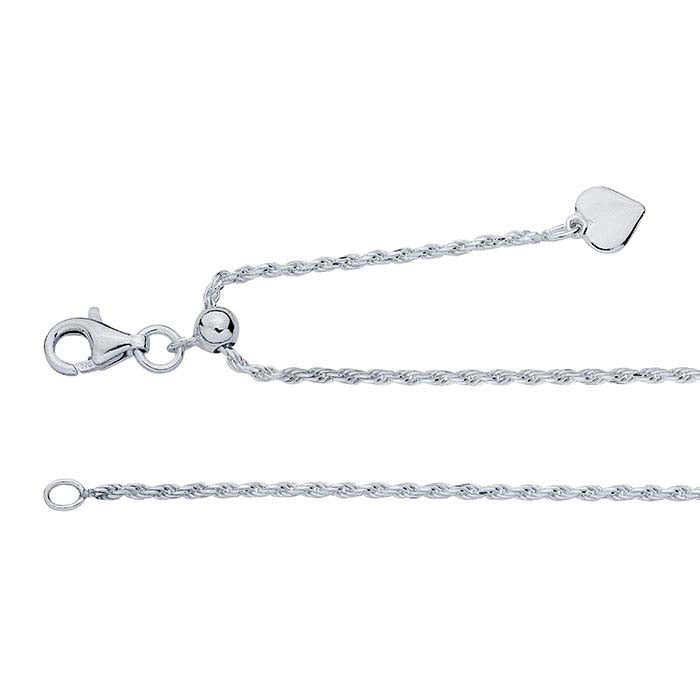 Sterling Silver 1.4mm Diamond-Cut French Rope Chain Necklace, Adjustable