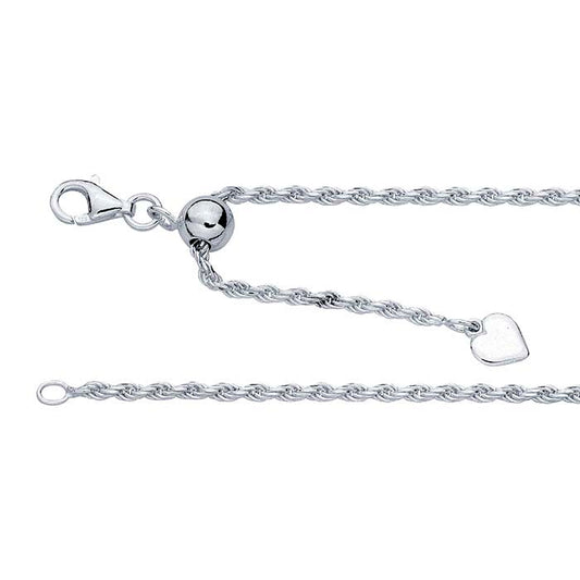 Sterling Silver 2mm Diamond-Cut French Rope Chain Necklace, Adjustable