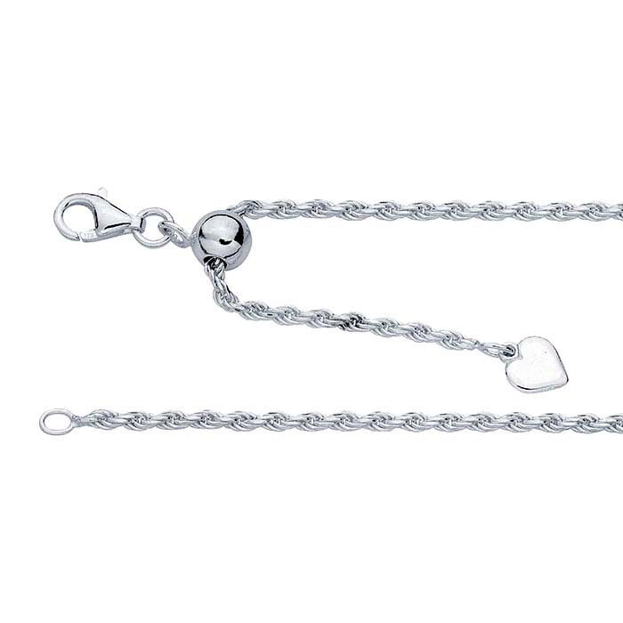 Sterling Silver 2mm Diamond-Cut French Rope Chain Necklace, Adjustable