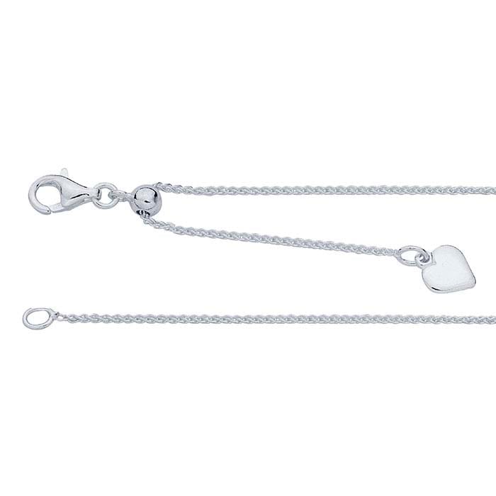 Sterling Silver 1mm Wheat Chain Necklace, Adjustable