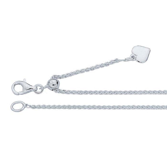 Sterling Silver 1.5mm Wheat Chain Necklace, Adjustable