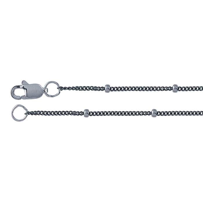 Sterling Silver Black Oxidized 1mm Curb Chain with 1.9mm Bright-Finished Roundel Bead Accents