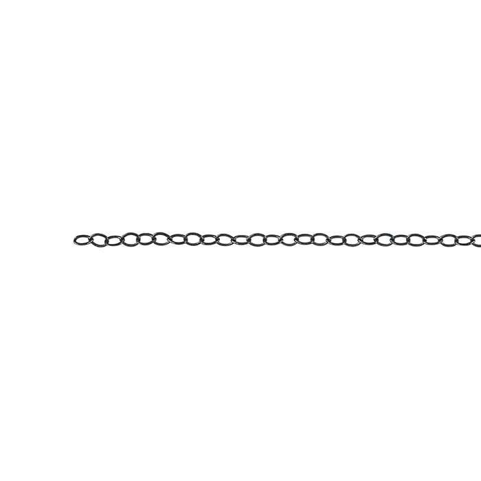 Sterling Silver Black Oxidized 1.4mm Flat Oval Cable Chain, By the Foot