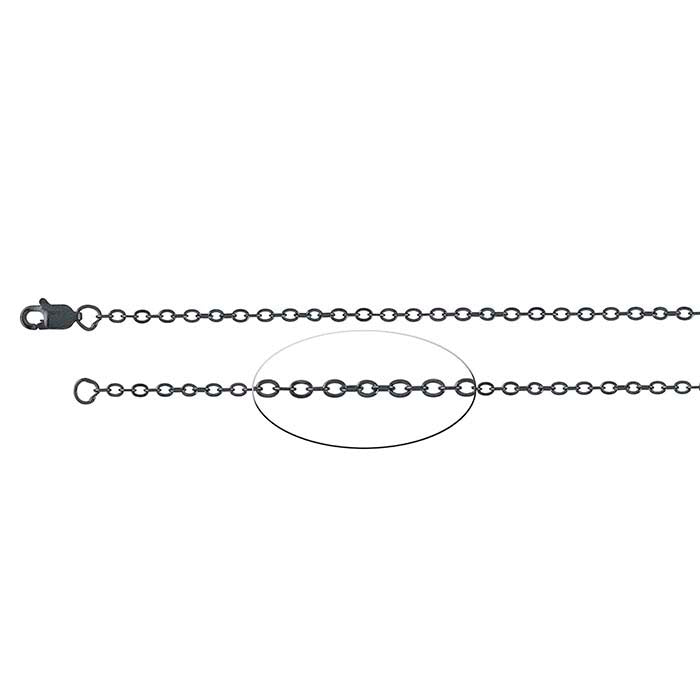 Sterling Silver Black Oxidized 1.8mm Flat Oval Cable Chain