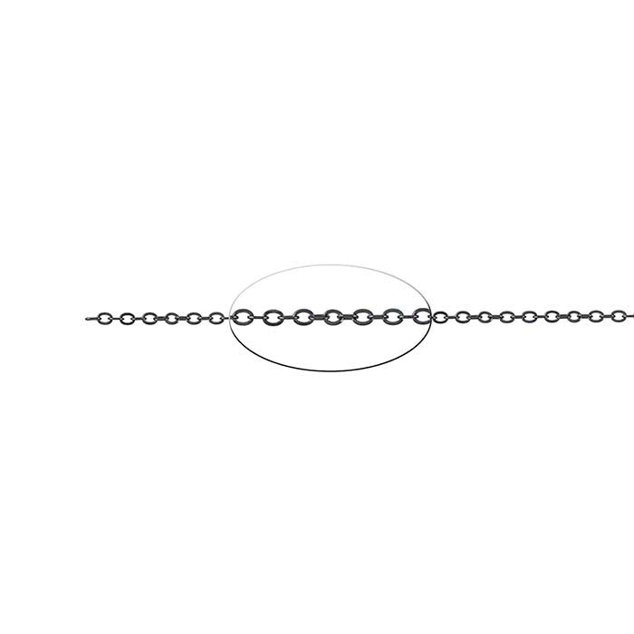 Sterling Silver Black Oxidized 1.8mm Flat Oval Cable Chain, By the Foot