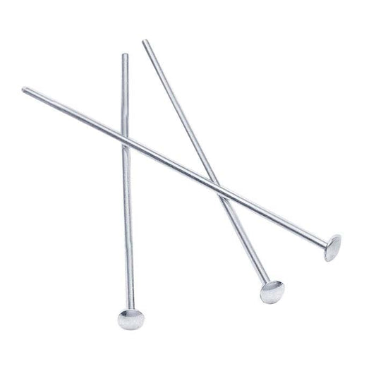 Sterling Silver 25.4mm 1.2mm Domed Head Pin, 0.40mm, 1/2-Hard