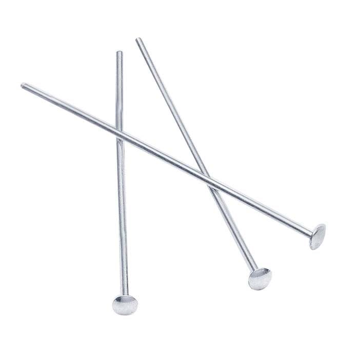 Sterling Silver 38.1mm 1.2mm Domed Head Pin, 0.40mm, 1/2-Hard