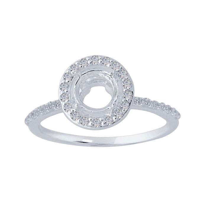 Anillo de compromiso de plata de ley con montura semicircular de 6,5 mm y halo