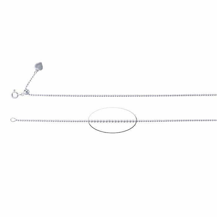 Sterling Silver 1.2mm Adjustable Bead Chain Necklace