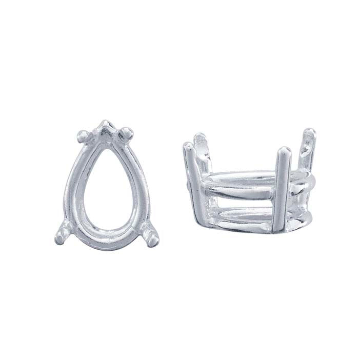 Sterling Silver 9 x 6mm Pear ReadySet™ Basket 4-Prong Setting