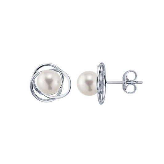 Sterling Silver Rhodium-Plated Love Knot 4.5mm Pearl Post Earring Mounting