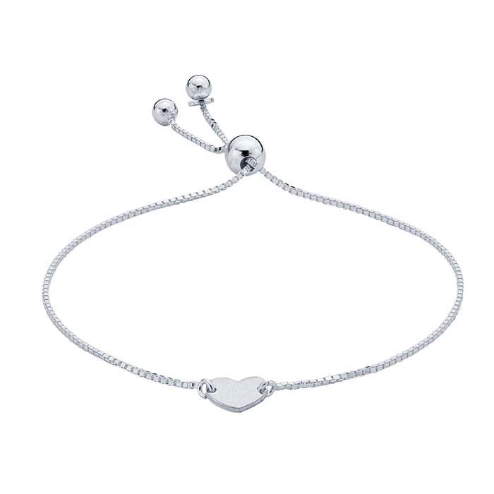 Sterling Silver Bracelet with Heart Plaque, Adjustable