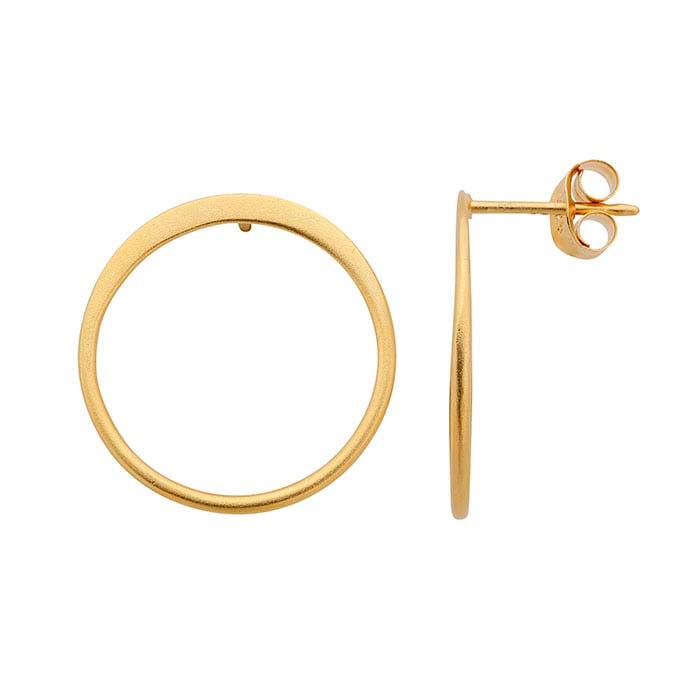 24K Heavy Yellow Gold-Plated Sterling Silver 18mm Open Circle Post Earrings
