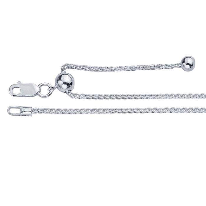 Sterling Silver 1.3mm Wheat Chain Necklace, Adjustable