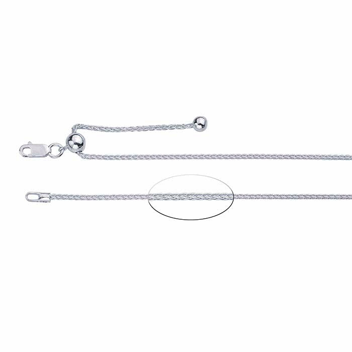 Sterling Silver 1.3mm Wheat Chain Necklace, Adjustable
