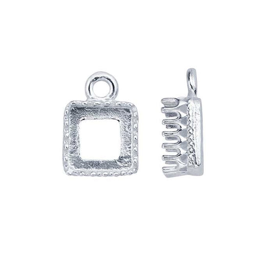 Sterling Silver 6mm Square Gallery Wire Cabochon Component Mounting