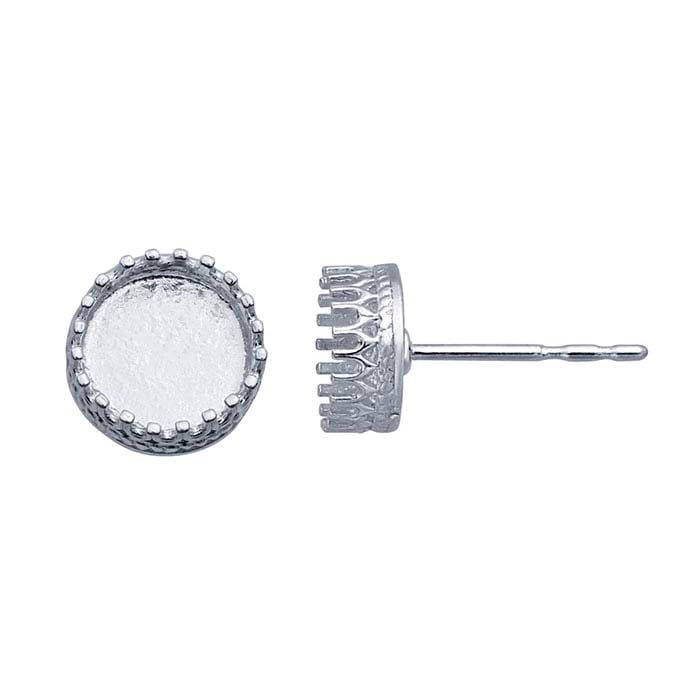 Sterling Silver 6mm Round Gallery Wire Cabochon Post Earring Mounting