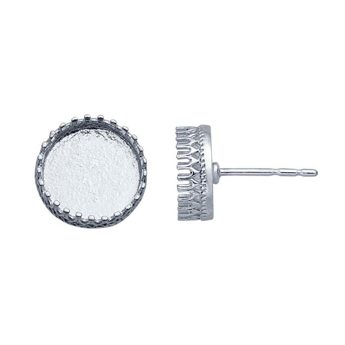 Sterling Silver Round Gallery Wire Cabochon Post Earring Mounting